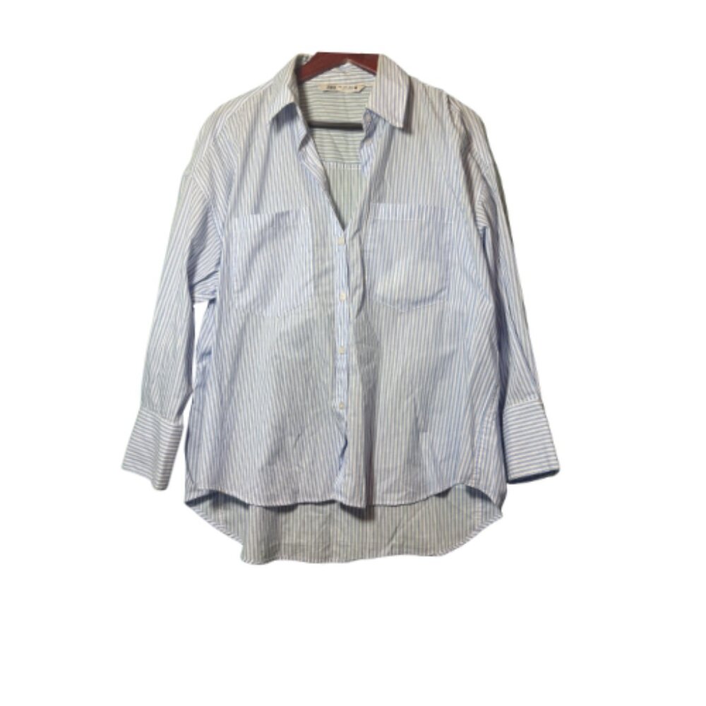 *USED Blue Striped ZARA Long Sleeve Shirt Size M (BB0909)